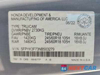 Zdjęcie 12 z 12 samochodu: 2022 HONDA RIDGELINE RTL VIN:5FPYK3F73NB503279 - miniatura