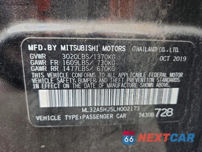Zdjęcie 12 z 12 samochodu: 2020 MITSUBISHI MIRAGE LE VIN:ML32A5HJ5LH002173 - miniatura