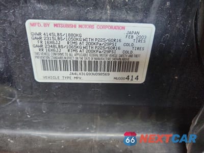 Zdjęcie 13 z 13 samochodu: 2003 MITSUBISHI OUTLANDER LS VIN:JA4LX31G93U098569 - miniatura