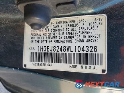 Zdjęcie 12 z 12 samochodu: 1998 HONDA CIVIC EX VIN:1HGEJ8248WL104326 - miniatura