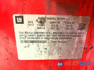 Zdjęcie 12 z 12 samochodu: 2017 CHEVROLET CRUZE LT VIN:1G1BE5SMXH7243060 - miniatura