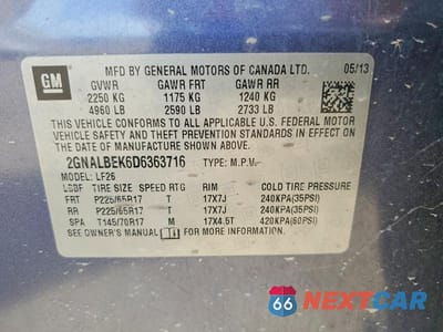 Zdjęcie 13 z 13 samochodu: 2013 CHEVROLET EQUINOX LS VIN:2GNALBEK6D6363716 - miniatura