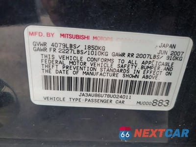Zdjęcie 12 z 12 samochodu: 2008 MITSUBISHI LANCER GTS VIN:JA3AU86U78U024011 - miniatura