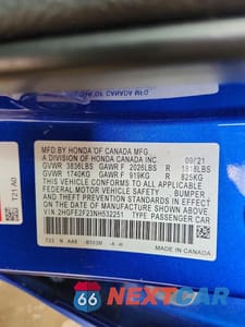 Zdjęcie 12 z 12 samochodu: 2022 HONDA CIVIC LX VIN:2HGFE2F23NH532251 - miniatura