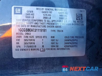 Zdjęcie 12 z 12 samochodu: 2018 CHEVROLET COLORADO VIN:1GCGSBEA7J1119181 - miniatura