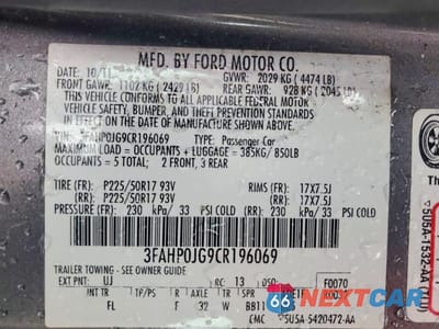 Zdjęcie 12 z 12 samochodu: 2012 FORD FUSION SEL VIN:3FAHP0JG9CR196069 - miniatura