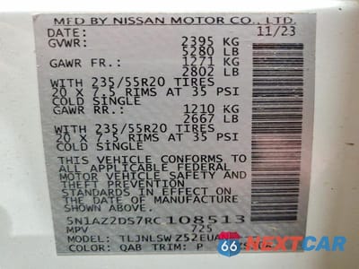 Zdjęcie 14 z 14 samochodu: 2024 NISSAN MURANO PLATINUM VIN:5N1AZ2DS7RC108513 - miniatura