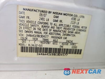 Zdjęcie 12 z 12 samochodu: 2008 NISSAN MAXIMA 3.5 SE VIN:1N4BA41E98C804577 - miniatura