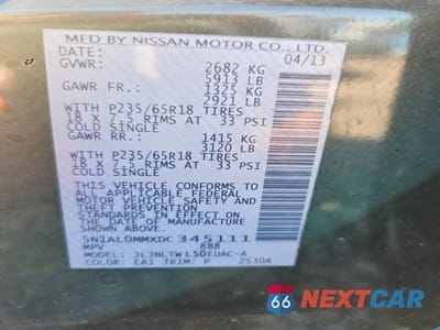 Zdjęcie 13 z 13 samochodu: 2013 INFINITI JX35 BASE VIN:5N1AL0MMXDC345111 - miniatura