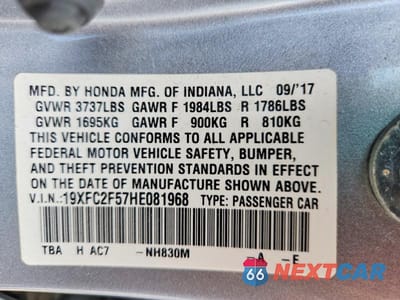 Zdjęcie 12 z 12 samochodu: 2017 HONDA CIVIC LX VIN:19XFC2F57HE081968 - miniatura