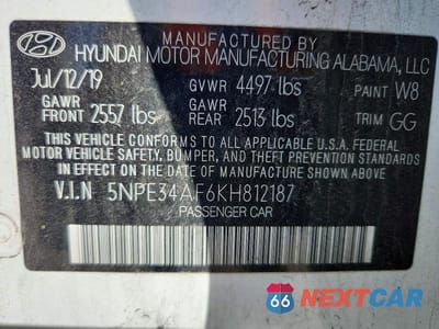 Zdjęcie 12 z 12 samochodu: 2019 HYUNDAI SONATA SEL VIN:5NPE34AF6KH812187 - miniatura