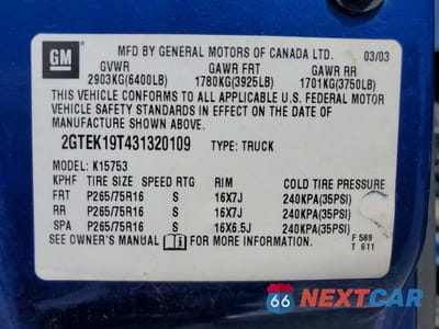 Zdjęcie 12 z 12 samochodu: 2003 GMC NEW SIERRA K1500 VIN:2GTEK19T431320109 - miniatura