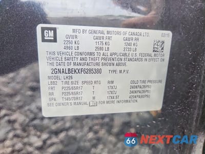 Zdjęcie 13 z 13 samochodu: 2015 CHEVROLET EQUINOX LT VIN:2GNALBEKXF6285380 - miniatura