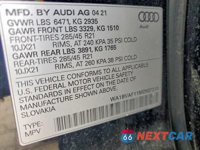 Zdjęcie 14 z 14 samochodu: 2021 AUDI Q8 PREMIUM PLUS VIN:WA1BVAF11MD037213 - miniatura
