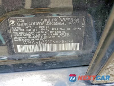 Zdjęcie 12 z 12 samochodu: 2006 BMW 330 I VIN:WBAVB33506AZ87174 - miniatura