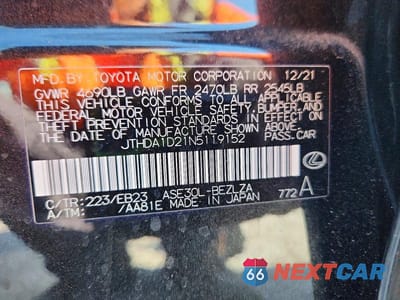 Zdjęcie 12 z 12 samochodu: 2022 LEXUS IS 300 VIN:JTHDA1D21N5119152 - miniatura