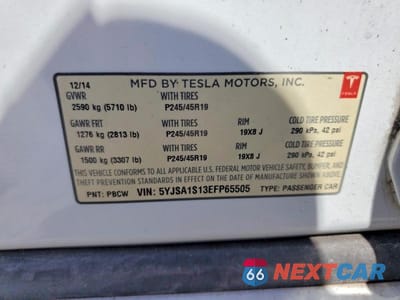 Zdjęcie 12 z 12 samochodu: 2014 TESLA MODEL S VIN:5YJSA1S13EFP65505 - miniatura
