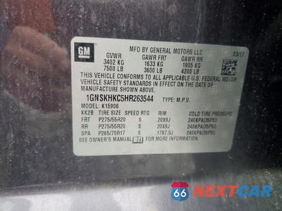 Zdjęcie 13 z 13 samochodu: 2017 CHEVROLET SUBURBAN K1500 LT VIN:1GNSKHKC5HR263544 - miniatura