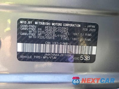 Zdjęcie 14 z 14 samochodu: 2020 MITSUBISHI ECLIPSE CROSS LE VIN:JA4AT4AA3LZ611094 - miniatura