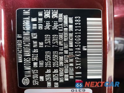 Zdjęcie 13 z 13 samochodu: 2016 KIA SORENTO SX V6 VIN:5XYPKDA50GG121383 - miniatura