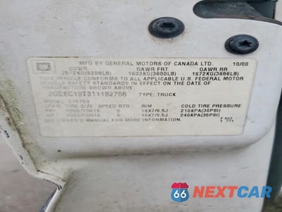 Zdjęcie 12 z 12 samochodu: 2001 CHEVROLET SILVERADO C1500 VIN:2GCEC19T311182766 - miniatura