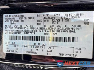 Zdjęcie 15 z 15 samochodu: 2020 FORD ESCAPE SEL VIN:1FMCU0H61LUB07822 - miniatura