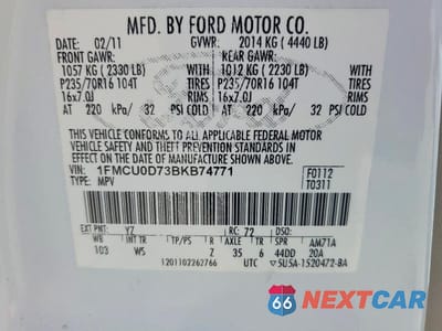 Zdjęcie 12 z 12 samochodu: 2011 FORD ESCAPE XLT VIN:1FMCU0D73BKB74771 - miniatura