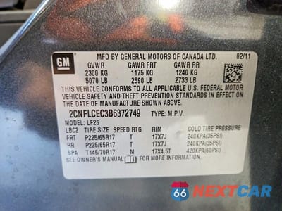 Zdjęcie 13 z 13 samochodu: 2011 CHEVROLET EQUINOX LS VIN:2CNFLCEC3B6372749 - miniatura
