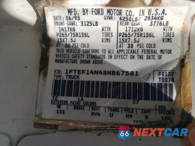 Zdjęcie 12 z 12 samochodu: 1995 FORD F150 VIN:1FTEF14N4SNB67581 - miniatura