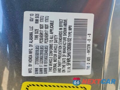 Zdjęcie 14 z 14 samochodu: 2013 HONDA ODYSSEY EXL VIN:5FNRL5H61DB066102 - miniatura