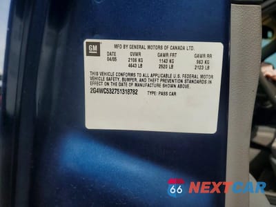 Zdjęcie 13 z 13 samochodu: 2005 BUICK LACROSSE CX VIN:2G4WC532751318782 - miniatura