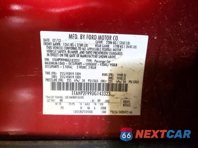 Zdjęcie 12 z 12 samochodu: 2013 FORD TAURUS LIMITED VIN:1FAHP2F99DG143323 - miniatura