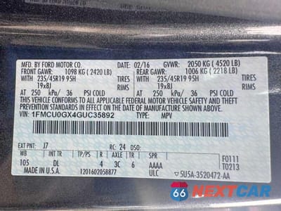 Zdjęcie 15 z 15 samochodu: 2016 FORD ESCAPE SE VIN:1FMCU0GX4GUC35892 - miniatura