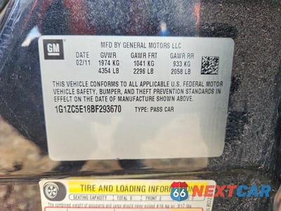 Zdjęcie 12 z 12 samochodu: 2011 CHEVROLET MALIBU 1LT VIN:1G1ZC5E18BF293670 - miniatura