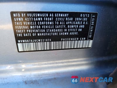 Zdjęcie 12 z 12 samochodu: 2012 VOLKSWAGEN GOLF VIN:WVWDB7AJ6CW221874 - miniatura