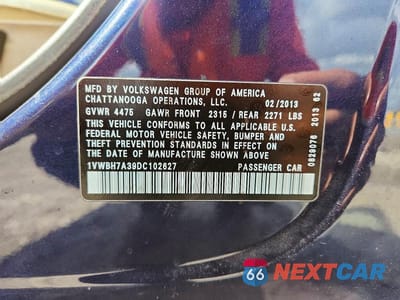 Zdjęcie 12 z 12 samochodu: 2013 VOLKSWAGEN PASSAT SE VIN:1VWBH7A39DC102627 - miniatura