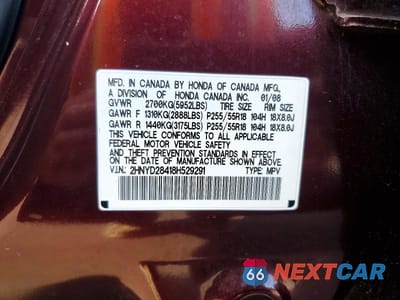 Zdjęcie 12 z 12 samochodu: 2008 ACURA MDX TECHNOLOGY VIN:2HNYD28418H529291 - miniatura