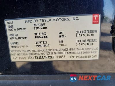 Zdjęcie 13 z 13 samochodu: 2014 TESLA MODEL S VIN:5YJSA1H12EFP41588 - miniatura