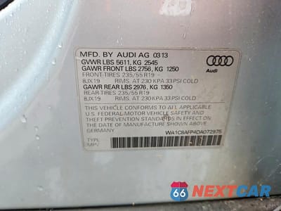 Zdjęcie 13 z 13 samochodu: 2013 AUDI Q5 PREMIUM HYBRID VIN:WA1C8AFP4DA072975 - miniatura