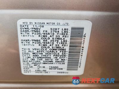 Zdjęcie 13 z 13 samochodu: 2010 NISSAN MURANO S VIN:JN8AZ1MW0AW111536 - miniatura