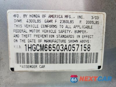 Zdjęcie 13 z 13 samochodu: 2003 HONDA ACCORD EX VIN:1HGCM66503A057158 - miniatura