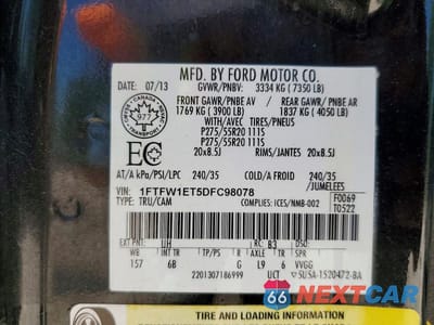 Zdjęcie 12 z 12 samochodu: 2013 FORD F150 SUPERCREW VIN:1FTFW1ET5DFC98078 - miniatura