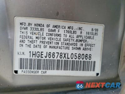 Zdjęcie 13 z 13 samochodu: 1999 HONDA CIVIC LX VIN:1HGEJ6678XL058068 - miniatura