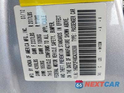 Zdjęcie 12 z 12 samochodu: 2012 HONDA ACCORD LXP VIN:1HGCP2F48CA209288 - miniatura