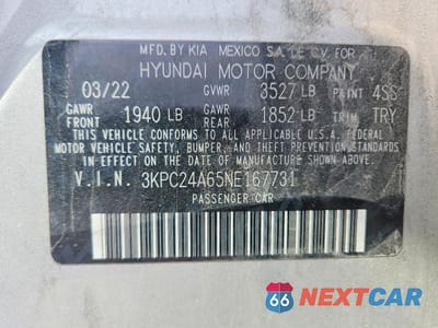 Zdjęcie 12 z 12 samochodu: 2022 HYUNDAI ACCENT SE VIN:3KPC24A65NE167731 - miniatura