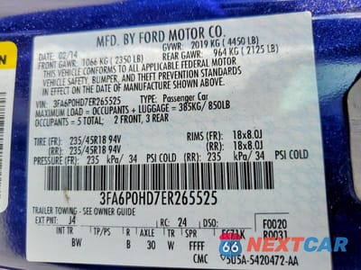 Zdjęcie 12 z 12 samochodu: 2014 FORD FUSION SE VIN:3FA6P0HD7ER265525 - miniatura