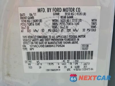 Zdjęcie 12 z 12 samochodu: 2011 FORD ESCAPE LIMITED VIN:1FMCU0EG8BKC70524 - miniatura