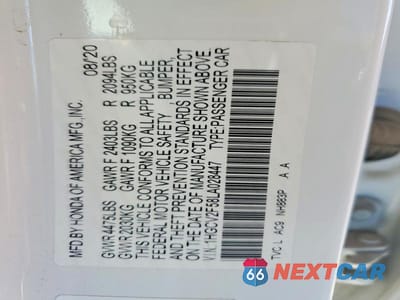 Zdjęcie 12 z 12 samochodu: 2020 HONDA ACCORD EXL VIN:1HGCV2F58LA028447 - miniatura