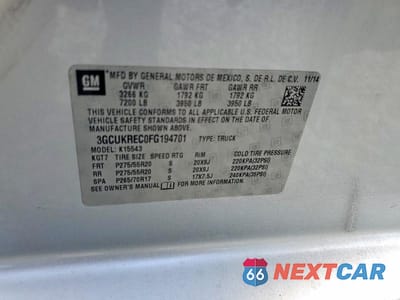 Zdjęcie 12 z 12 samochodu: 2015 CHEVROLET SILVERADO K1500 LT VIN:3GCUKREC0FG194701 - miniatura