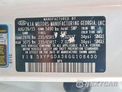 Zdjęcie 13 z 13 samochodu: 2016 KIA SORENTO LX VIN:5XYPGDA36GG108430 - miniatura